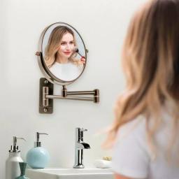 Ovente Wall Mounted Dual-Sided Makeup Mirror, 1x/10x Magnification, Antique Bronze thumbnail 7