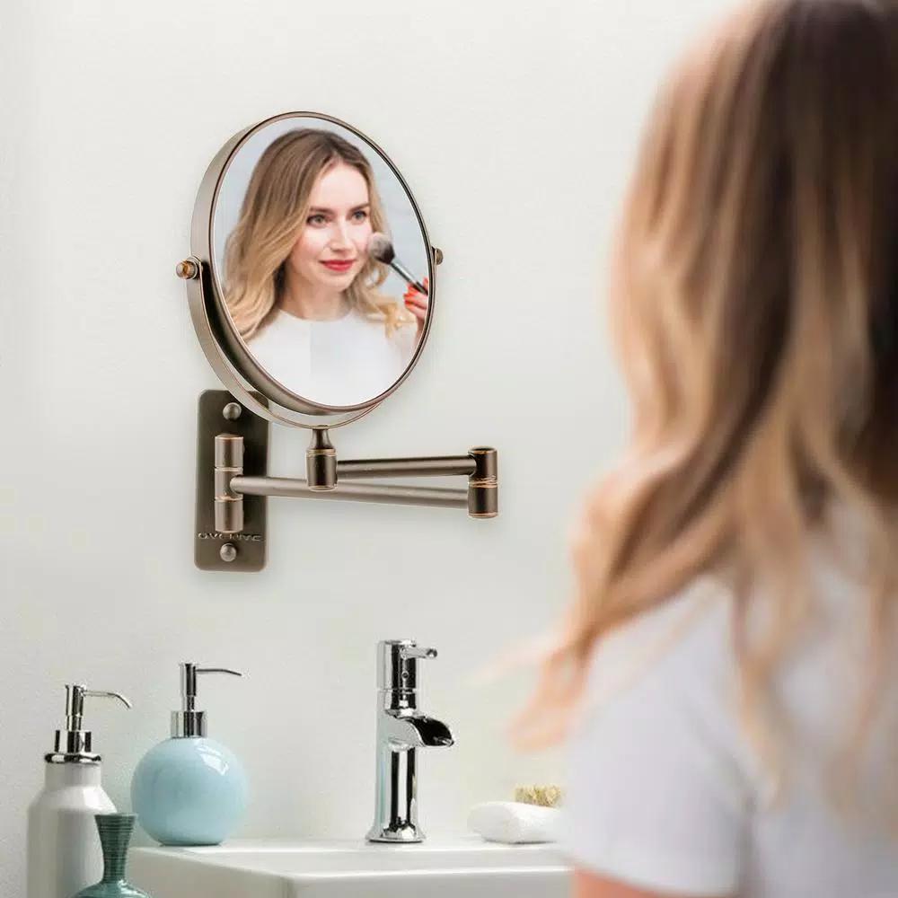 Ovente Wall Mounted Dual-Sided Makeup Mirror, 1x/10x Magnification, Antique Bronze