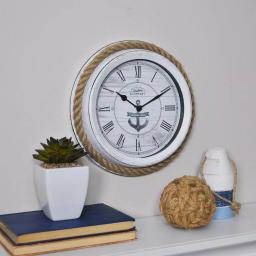 FirsTime & Co. FirsTime and Co. 10 in. Dock Rope Nautical Wall Clock - Distressed White thumbnail 1