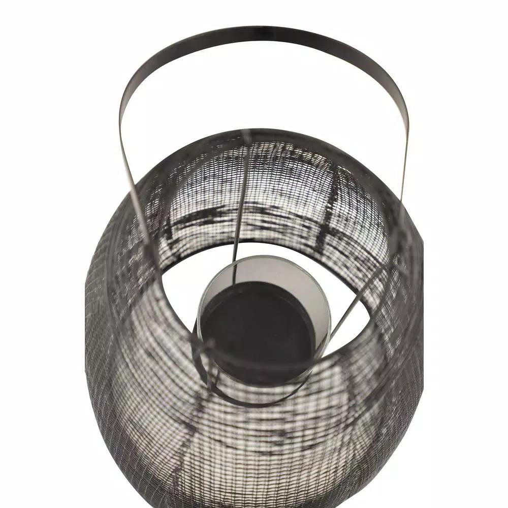 LITTON LANE Large Black Metal Mesh Lantern Candle Holder with Suspended Hurricane Glass