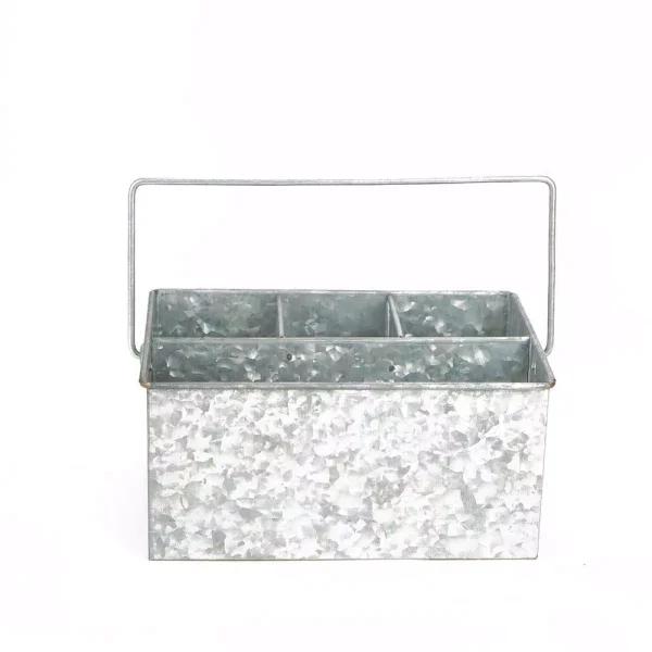 Mind Reader Silver Galvanized Steel Utensil Caddy - 3 Compartment Flatware & Condiment Organizer