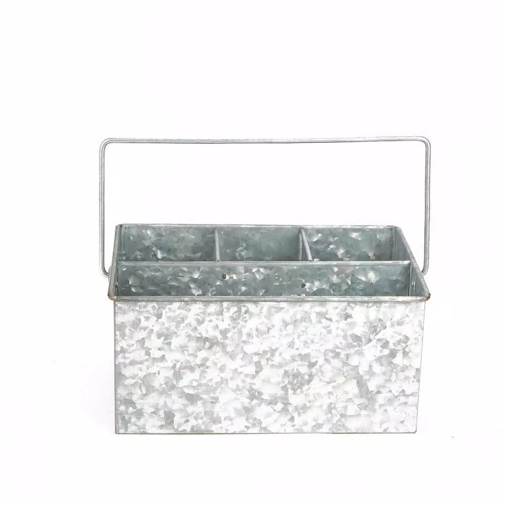 Mind Reader Silver Galvanized Steel Utensil Caddy - 3 Compartment Flatware & Condiment Organizer