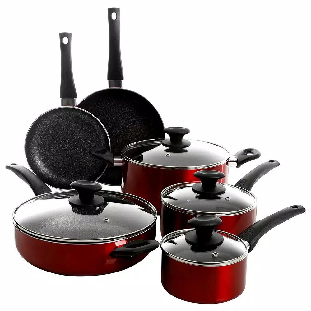 Oster Merrion 10-Piece Nonstick Aluminum Cookware Set, Red
