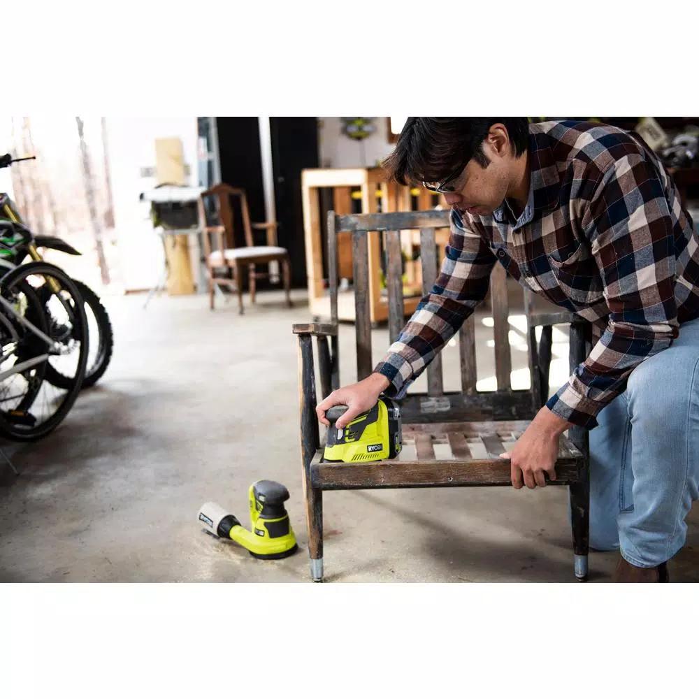 RYOBI 18V ONE+ Corner Cat Finish Sander Kit with 2.0 Ah Battery and Charger