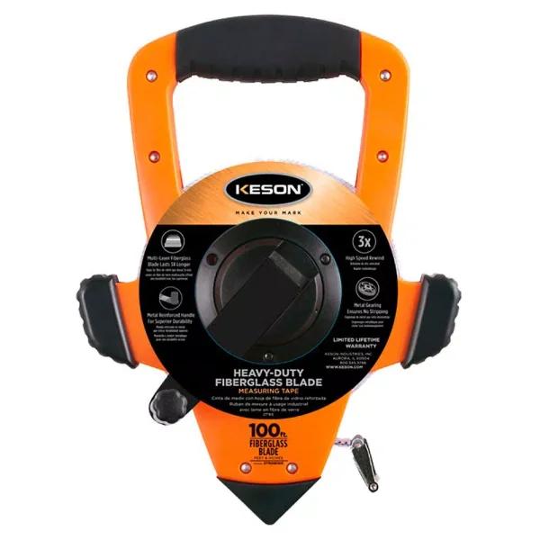 Keson 100 ft. Fiberglass Open Reel Tape Measure, 3x1 Rewind, SAE