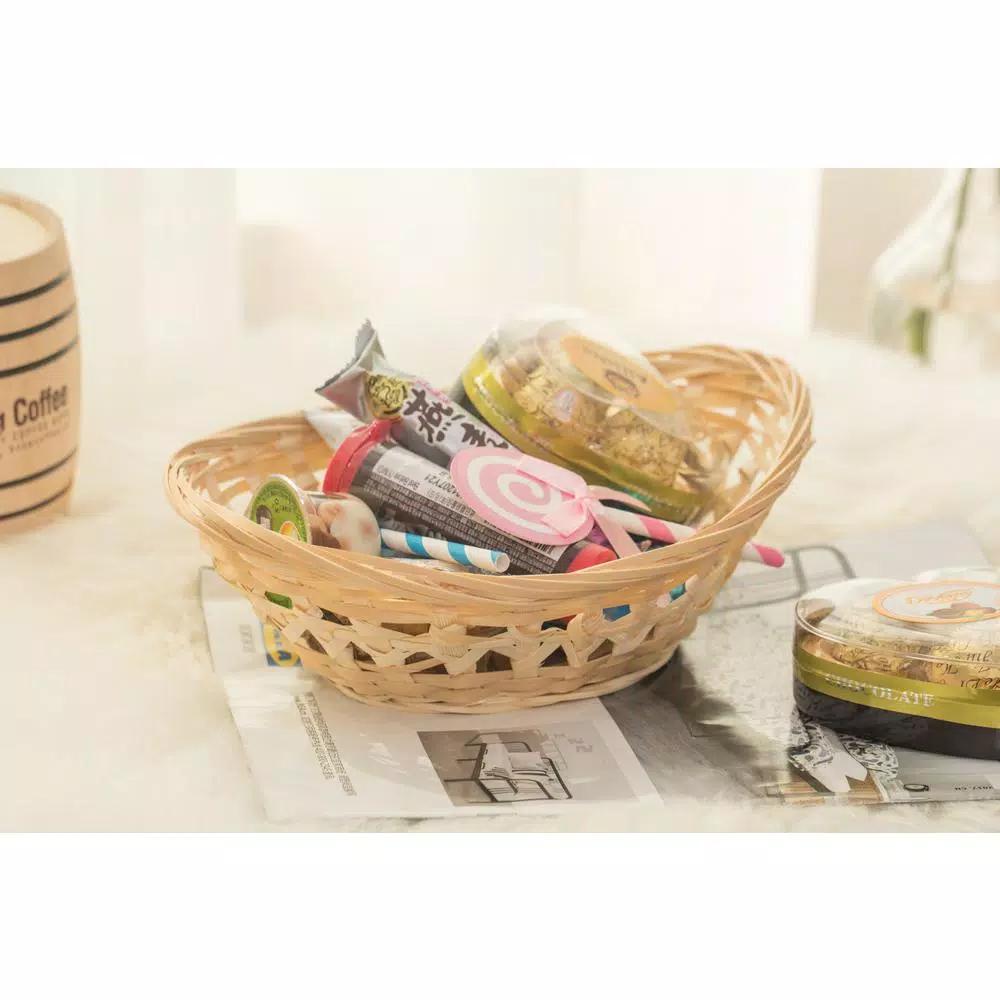 Vintiquewise Natural Bamboo Oval Storage Baskets and Bread Serving Trays, Set of 5