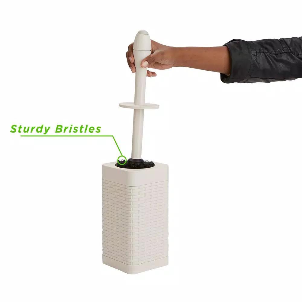Mind Reader 12 in. Plastic Toilet Brush and Holder Set, Ivory