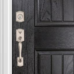Baldwin Prestige Wesley Single Cylinder Satin Nickel Handleset with Arch Rose Carnaby Knob and SmartKey Security thumbnail 9