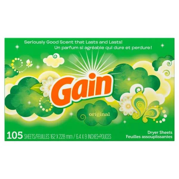 Gain Original Scent Dryer Sheets, 105-Count, HE Compatible