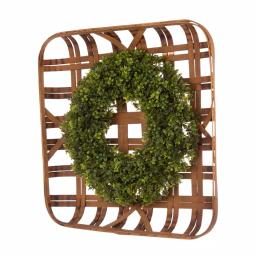 Glitzhome 18 in. Boxwood Wreath with 24 in. Bamboo Tobacco Basket Decor Set thumbnail 2