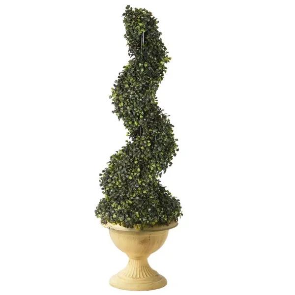 National Tree Company 39 in. Artificial Boxwood Spiral Topiary in Distressed Yellow Ceramic Pot
