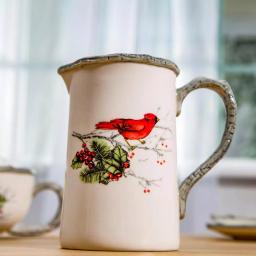Home Essentials Cardinal Holly Ceramic Pitcher, 33 fl. oz. Red Holiday Serving Pitcher thumbnail 2