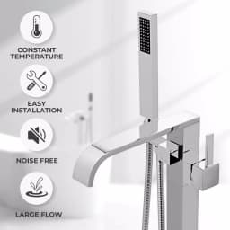 AKDY Freestanding Floor Mount Roman Tub Faucet with Hand Shower, Chrome thumbnail 2