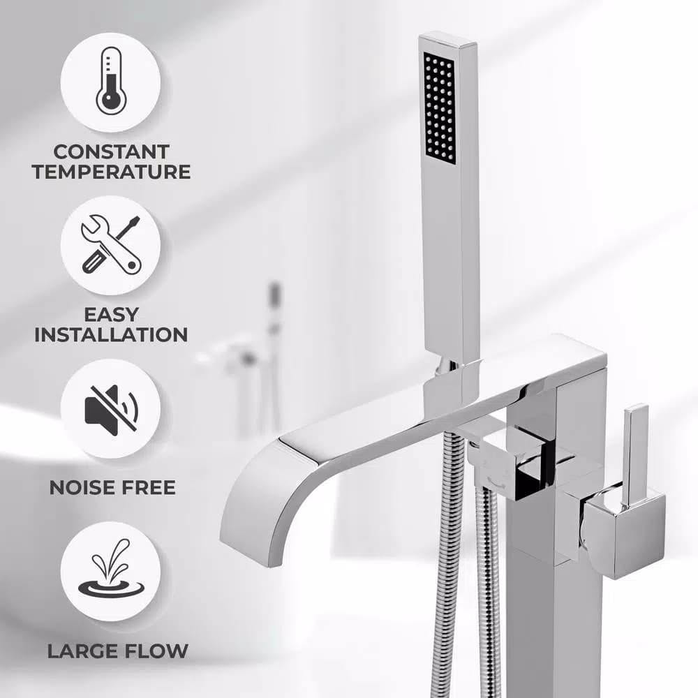 AKDY Freestanding Floor Mount Roman Tub Faucet with Hand Shower, Chrome