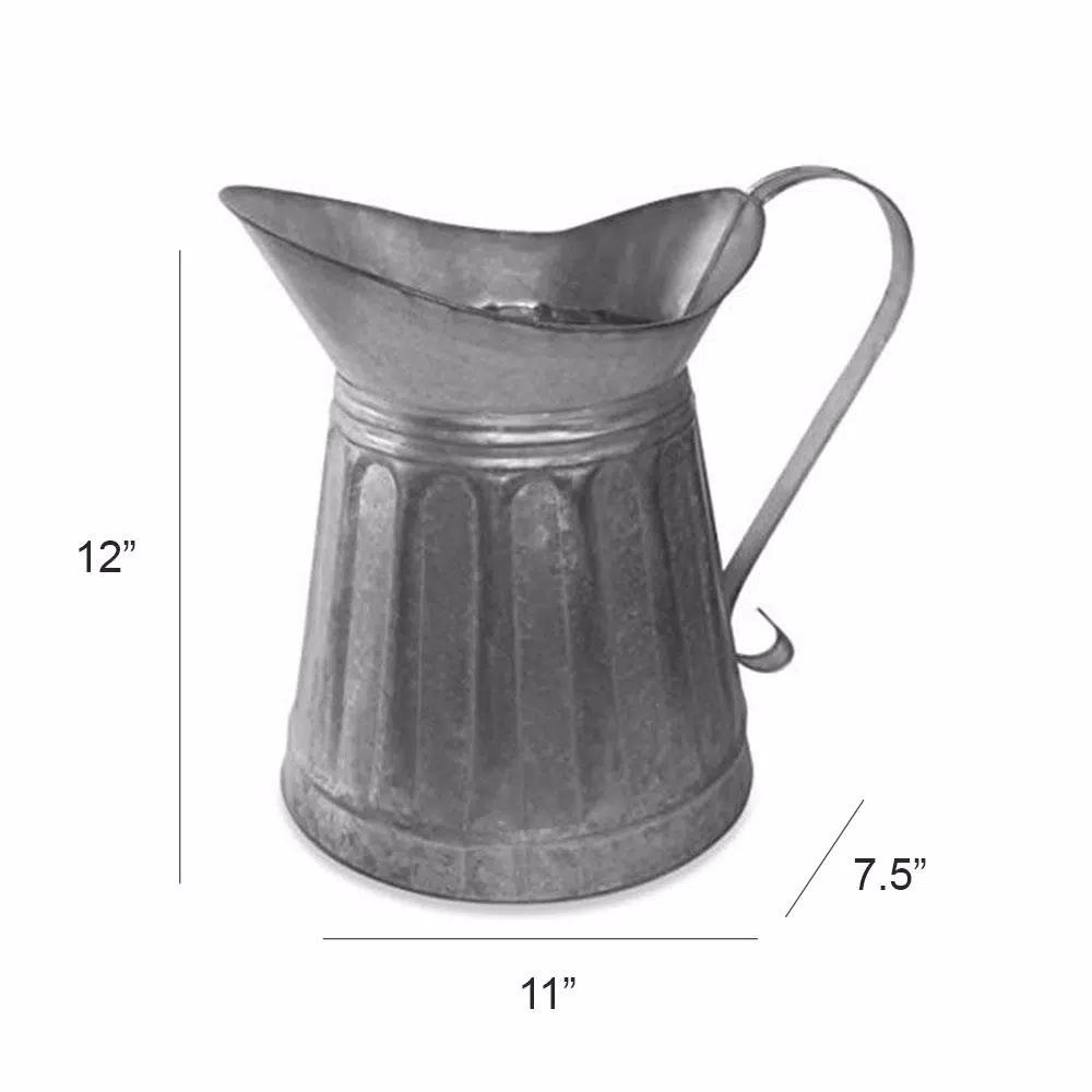Benzara Vintage Style Gray Galvanized Metal Milk Pitcher - Rustic Kitchen Canister