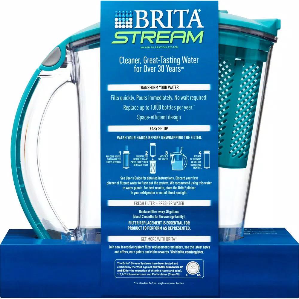 Brita Stream 10-Cup Filter-As-You-Pour Water Pitcher with Filter, Lake Blue