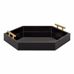 Kate and Laurel Lipton 18 in. Black and Gold Hexagon Decorative Serving Tray with Metal Handles thumbnail 5