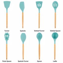 MegaChef 9-Piece Light Teal Silicone and Wood Kitchen Utensil Set thumbnail 7