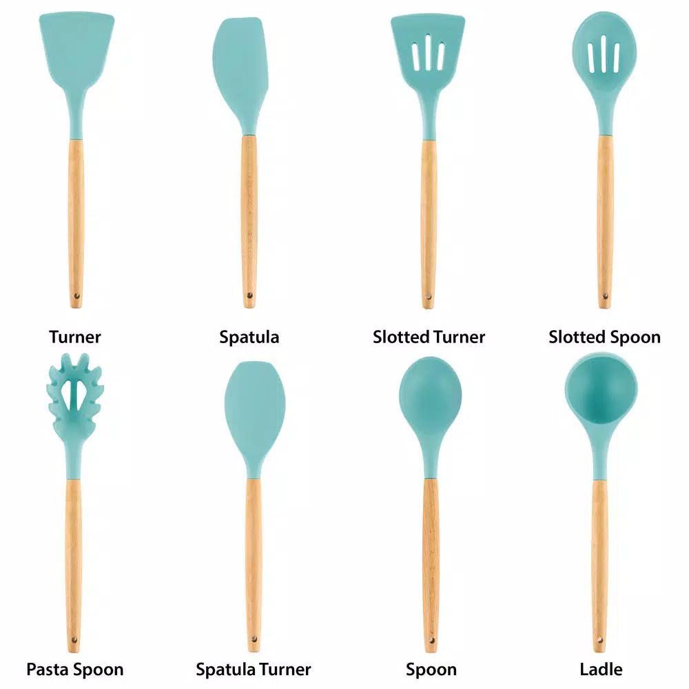 MegaChef 9-Piece Light Teal Silicone and Wood Kitchen Utensil Set