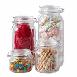 MASON CRAFT & MORE 4-Piece Embossed Glass Mason Jar Set - Airtight Kitchen Canisters thumbnail 2