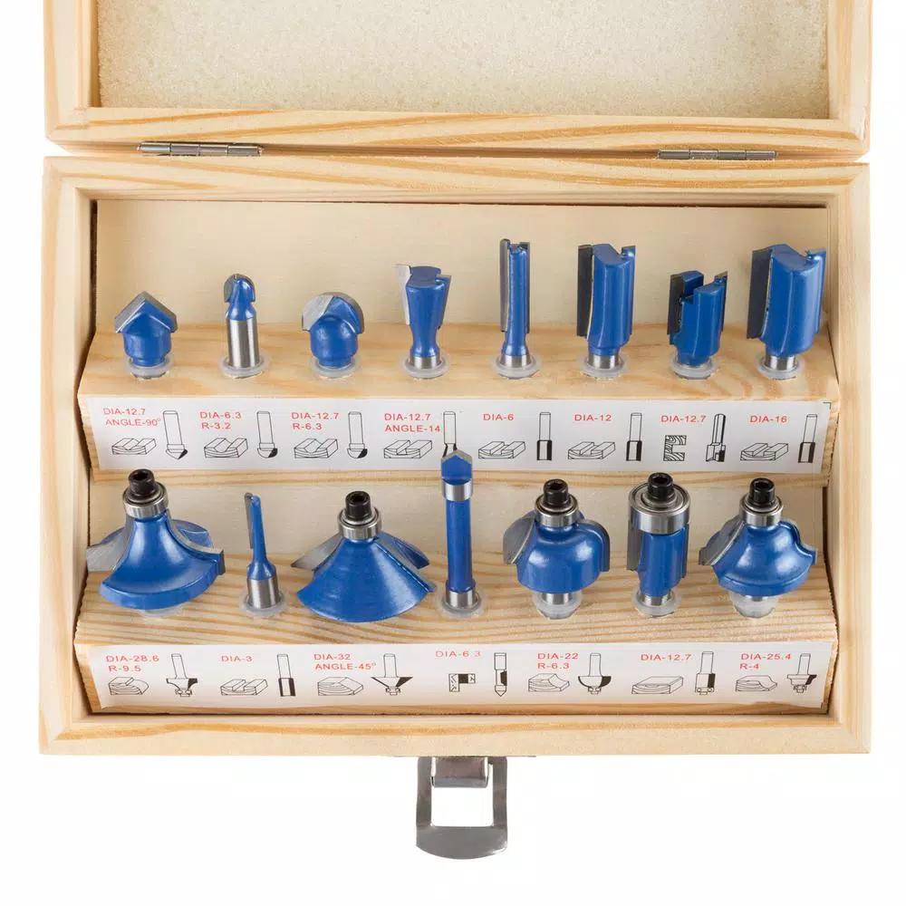 Stalwart 15-Piece Carbide Tipped Router Bit Set with Wooden Storage Case