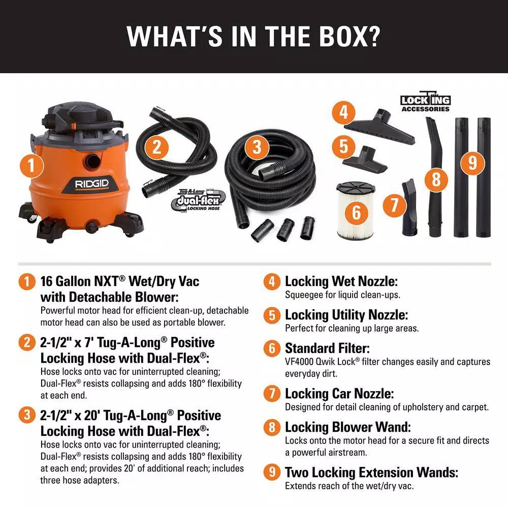RIDGID 16 Gal. 6.5 Peak HP NXT Wet/Dry Shop Vacuum with Detachable Blower and 20 ft. Locking Hose