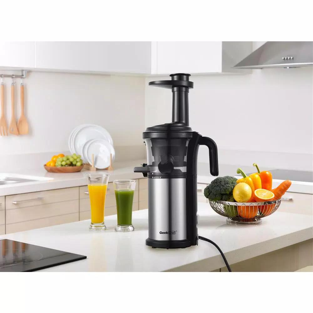 Boyel Living 200W Stainless Steel Slow Masticating Juicer, Quiet Cold Press Juicer with Reverse Function, Silver