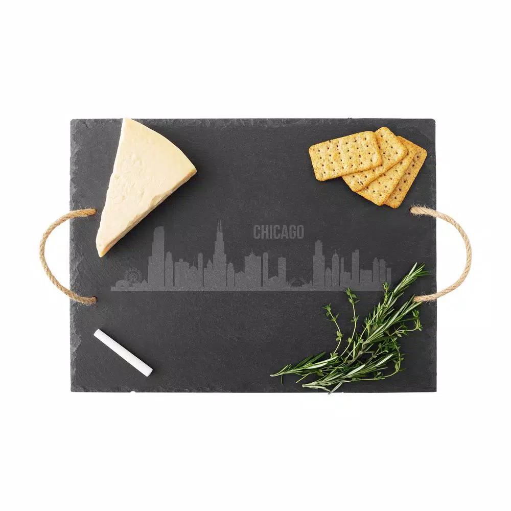 Cathy's Concepts Chicago Skyline Black Slate Serving Tray with Hemp Handles