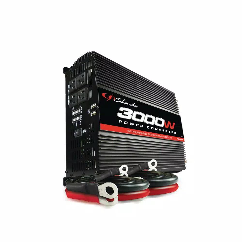 Schumacher 3000W 12V to 120V AC Power Inverter, 6000W Peak, 4 AC Outlets & 2 USB Ports