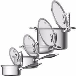 CookCraft by Candace 8-Piece Tri-Ply Stainless Steel Cookware Set with Patented Latch Lids thumbnail 7