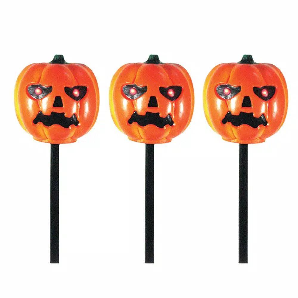 Brite Star Battery Operated Pumpkin Halloween Pathmarkers with Motion Sound and Flashing Red Eyes (3-Pack)