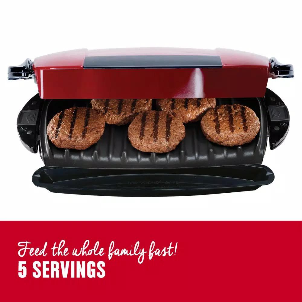 George Foreman 5-Serving Indoor Electric Grill and Panini Press, Red