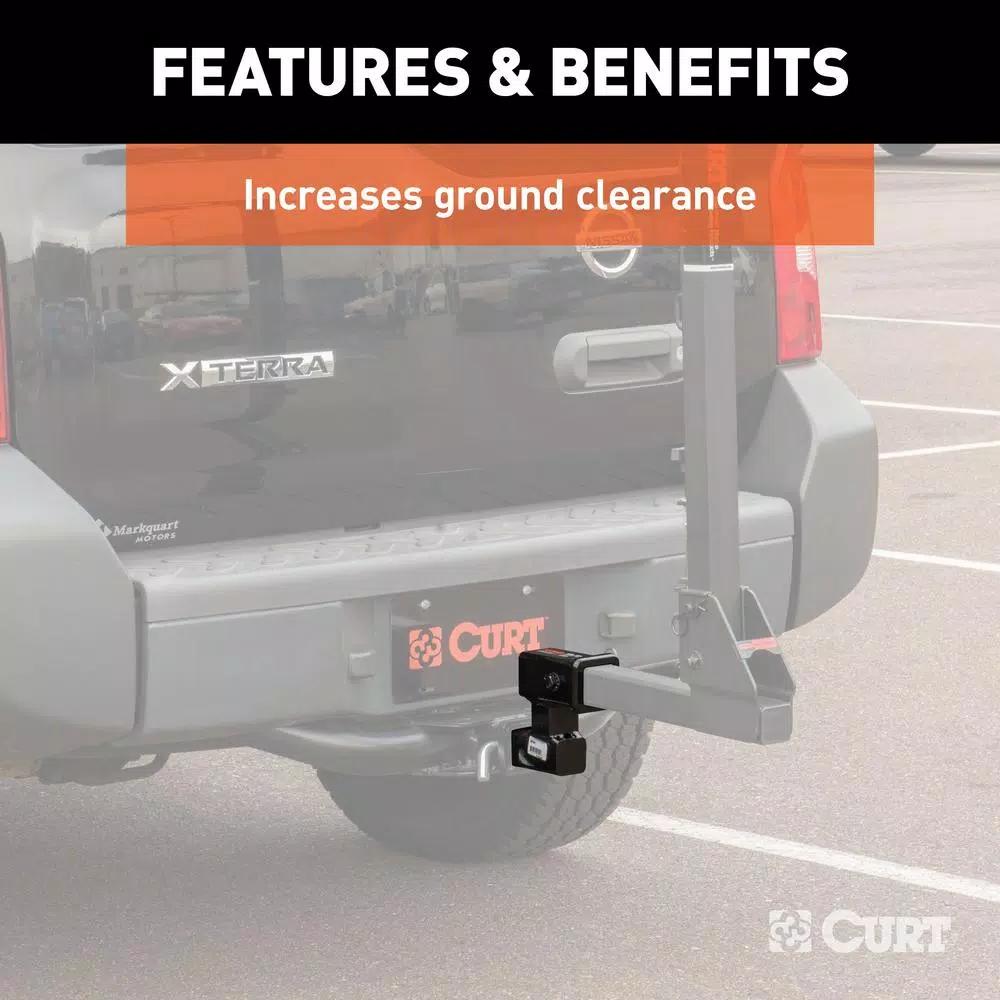 CURT 2" Receiver Raised Hitch Extension Adapter, 4-1/4" Rise, 5-1/4" Extension, 350 lbs Tongue Weight