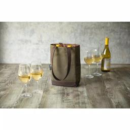 Picnic Time Khaki Green Waxed Canvas 2-Bottle Insulated Wine and Cheese Tote Bag thumbnail 6