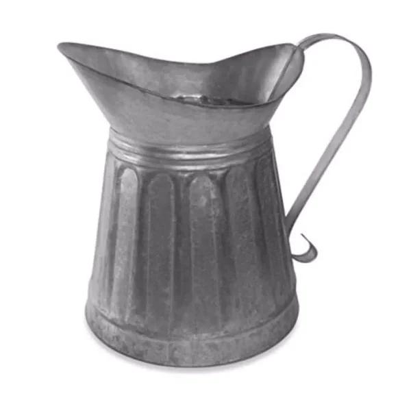 Benzara Vintage Style Gray Galvanized Metal Milk Pitcher - Rustic Kitchen Canister
