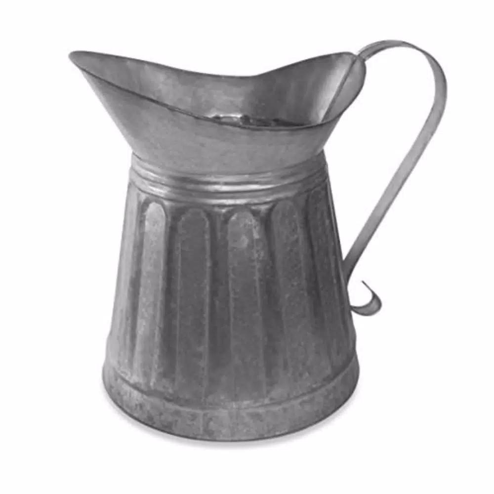 Benzara Vintage Style Gray Galvanized Metal Milk Pitcher - Rustic Kitchen Canister