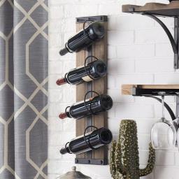 StyleWell 4-Bottle Vertical Wall Mounted Wine Rack, Black and Natural Wood thumbnail 3