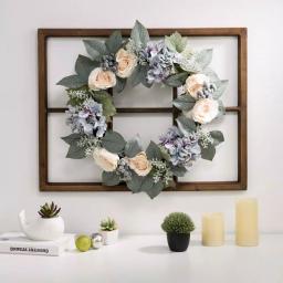 Glitzhome 22 in. Hydrangea Rose Wreath with 28 in. Wooden Window Frame Decor thumbnail 7