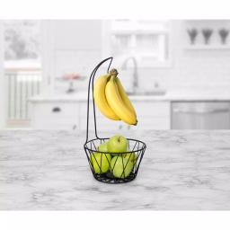 Spectrum Paxton Fruit Tree Steel Banana Stand and Fruit Bowl, Black thumbnail 1