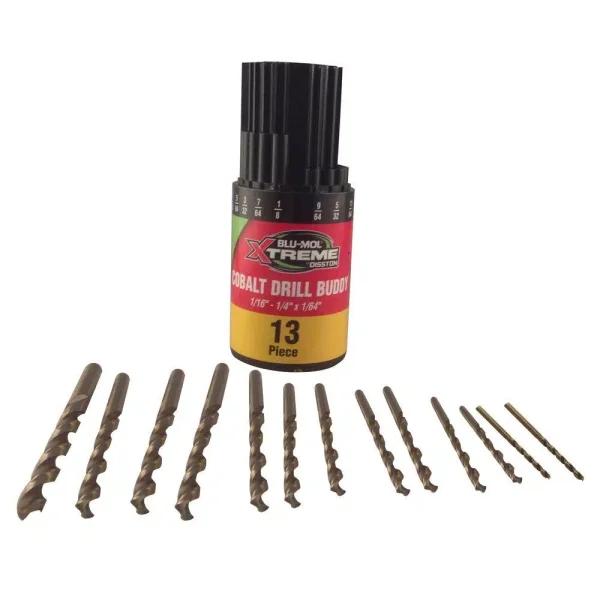 BLU-MOL Xtreme Cobalt M35 Drill Bit Set, 13-Piece Twist Bit Set for Stainless Steel and Hard Metal