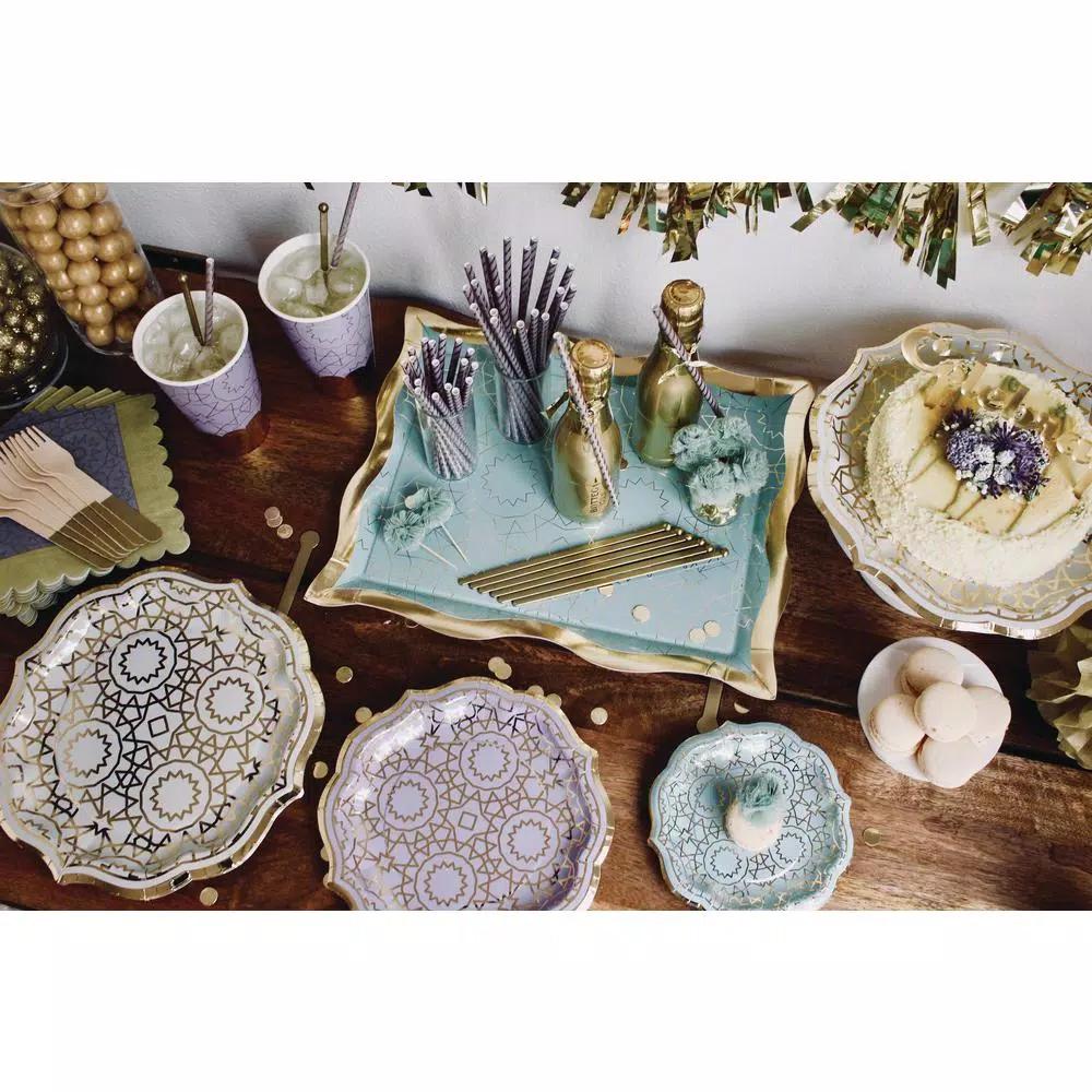 Sugar Plum Party SugarPlum Collection Boho Octagon Paper Dinner Plates, Cream White and Gold, 16-Piece Set
