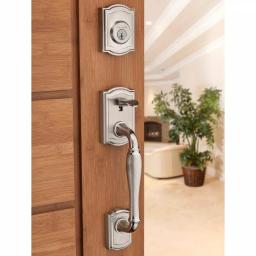 Baldwin Prestige Wesley Single Cylinder Satin Nickel Handleset with Arch Rose Carnaby Knob and SmartKey Security thumbnail 8