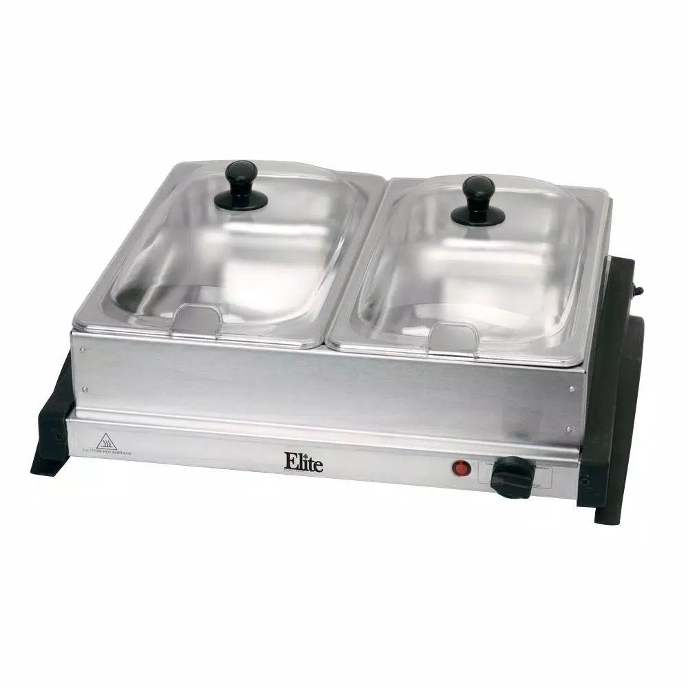 Elite Electric Double Buffet Server and Flat Warming Tray, Stainless Steel