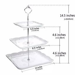 MALACASA 3-Tiered White Porcelain Square Cupcake Tower Stand - Elegant Dessert Serving Tray thumbnail 3