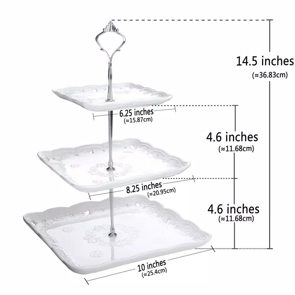 MALACASA 3-Tiered White Porcelain Square Cupcake Tower Stand - Elegant Dessert Serving Tray