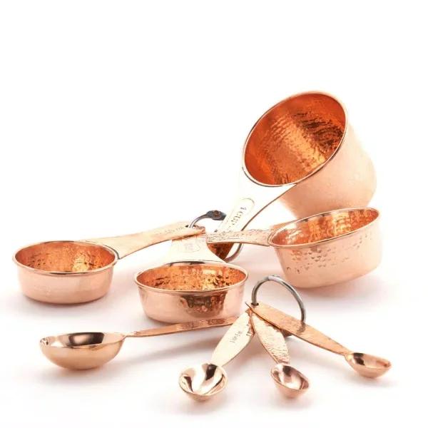 Old Dutch Solid Copper Measuring Cups and Spoons Set, 8-Piece Hammered Finish