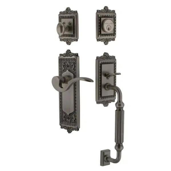 Nostalgic Warehouse Egg and Dart Manor Door Lever Entry Set, Antique Pewter, 2-3/8 in. Backset