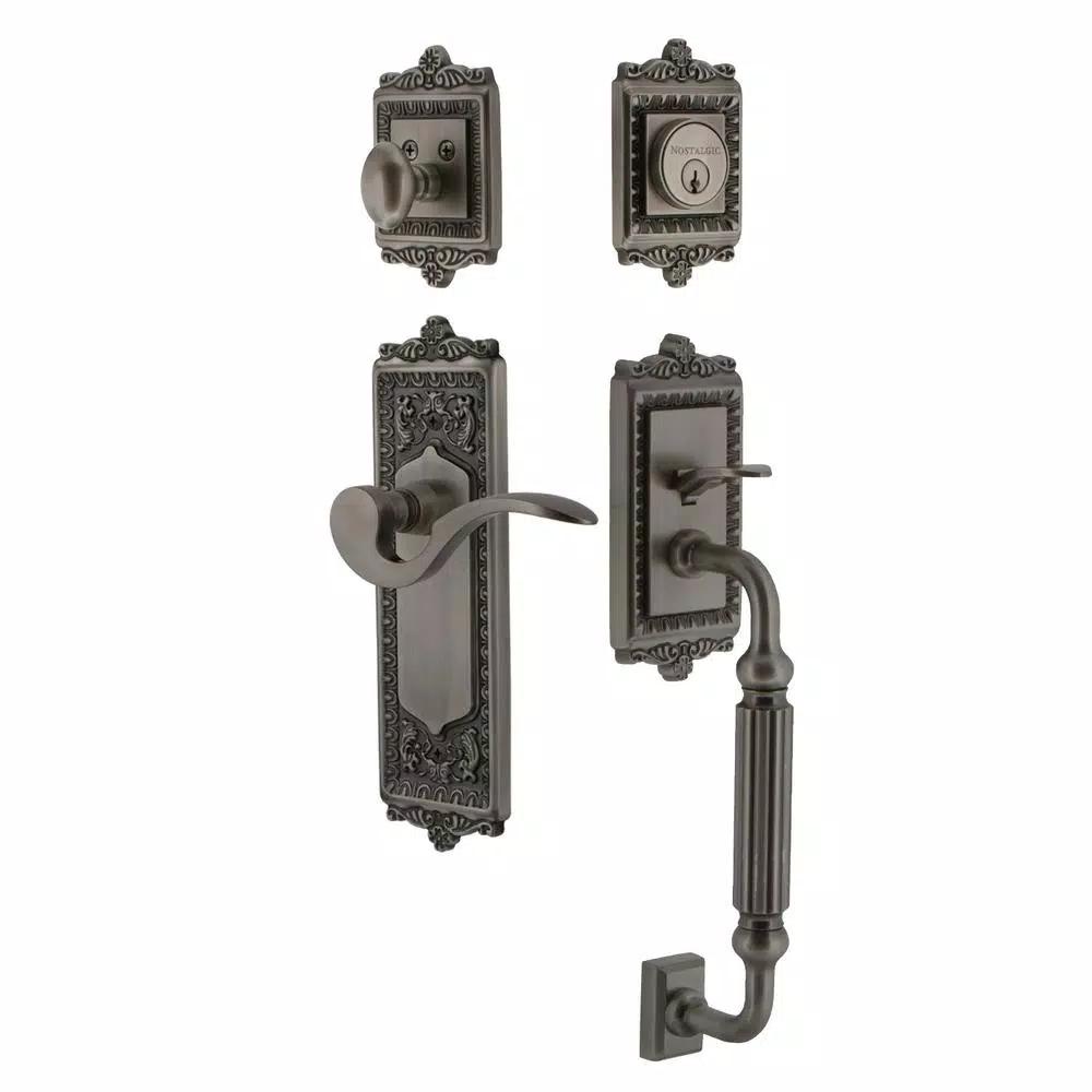 Nostalgic Warehouse Egg and Dart Manor Door Lever Entry Set, Antique Pewter, 2-3/8 in. Backset