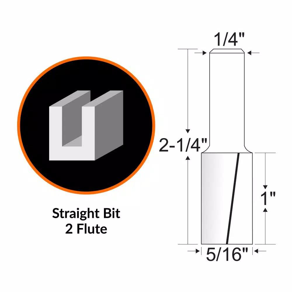 WEN 5/16 in. Straight 2-Flute Carbide Tipped Router Bit, 1/4 in. Shank
