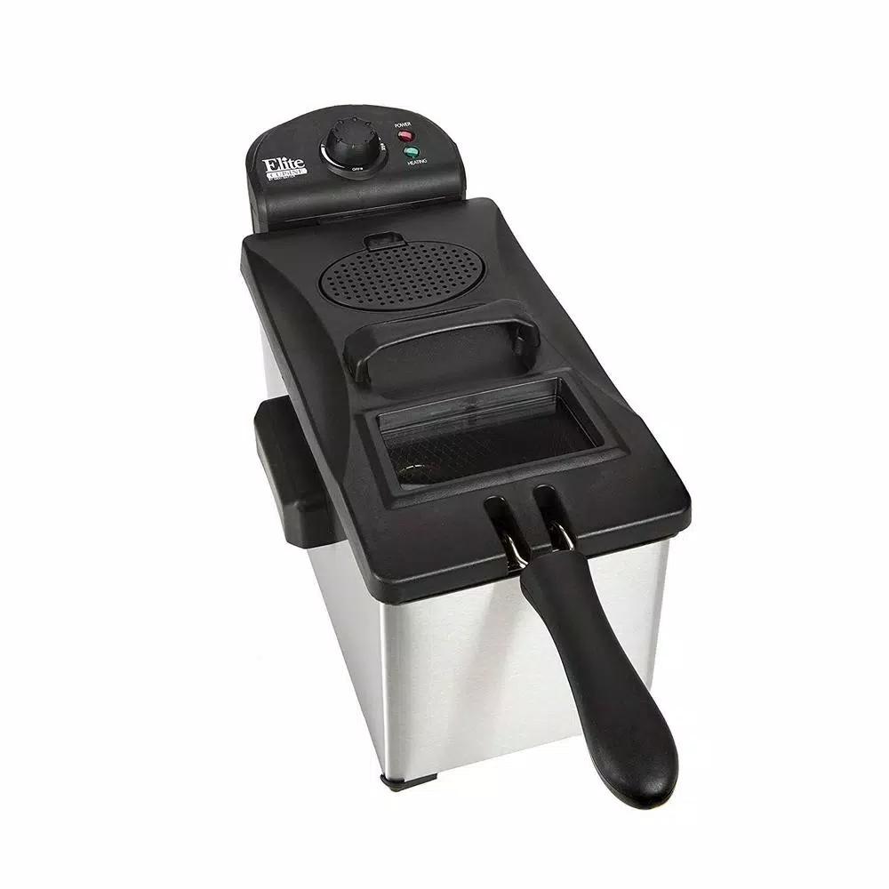 Elite Cuisine Elite 3.5 Qt. Immersion Deep Fryer, 1500W Electric Countertop Fryer with Adjustable Thermostat